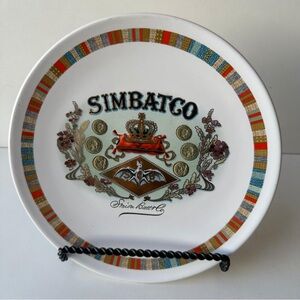 Simbatco Fireside Club Salad Plate Bat Cigar Box Art Stripe Trim pottery barn